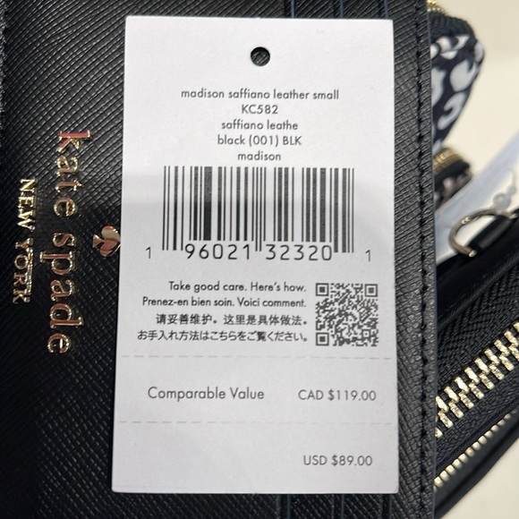 Kate Spade Madison Saffiano Leather Small Slim Card Holder
COLOR: Black 
NWT - Picture 10 of 16